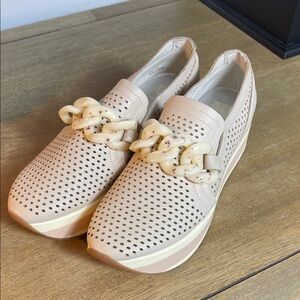 Dolce Vita Cream Perforated Loafers with Chain Accent